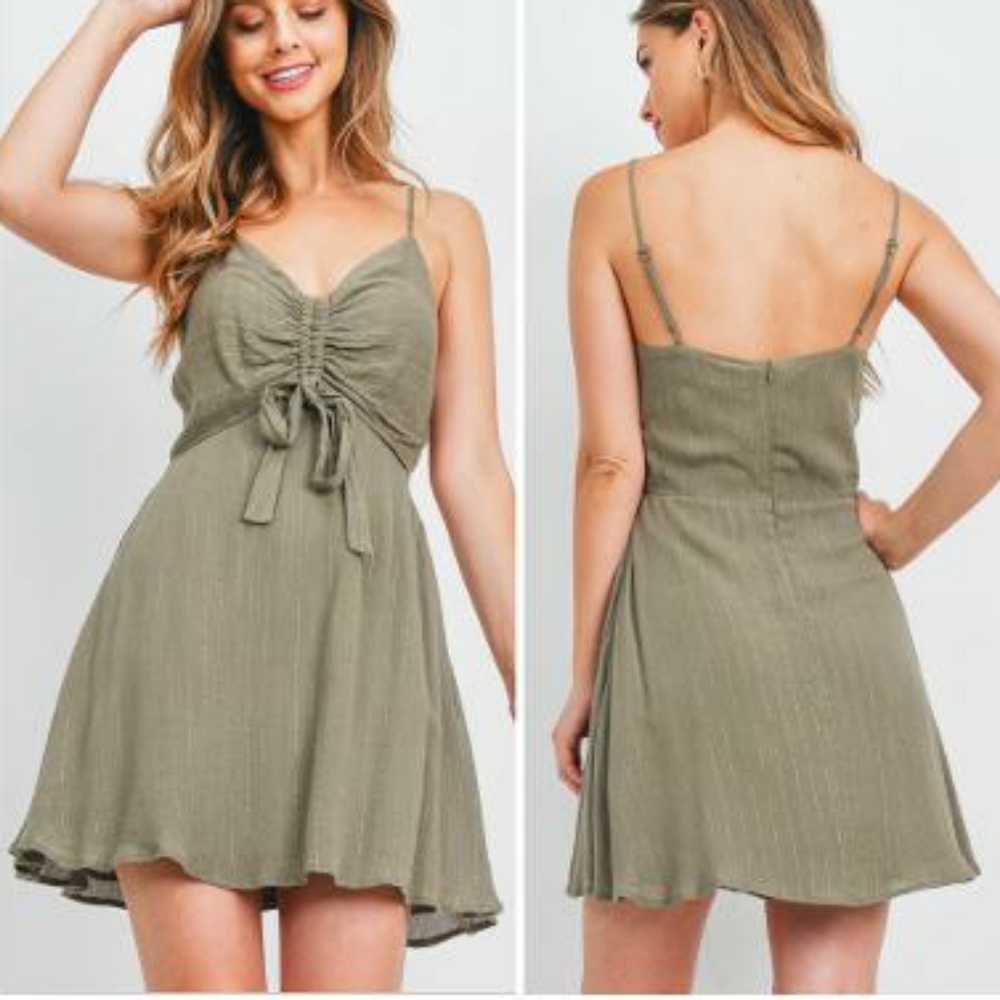RE:NAMED Nordstrom Olive/Gold Mini Dress - Picture 2 of 8
